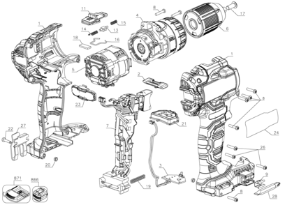 Default Diagram and Parts List for PCCK607LB Type 1 Porter Cable Impact Driver
